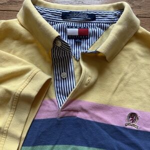 Tommy Hilfiger Mens Vintage Pastel‎ Striped Logo Lion Crest Polo Shirt Size XL